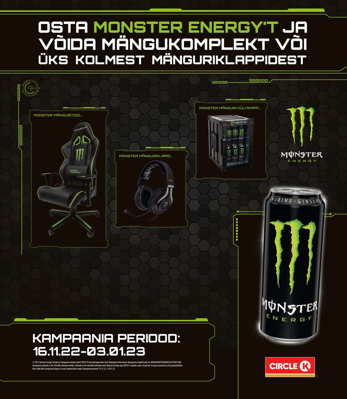 Osta Monster Energy't ja võida mängukomplekt või üks kolmest mänguriklappidest!