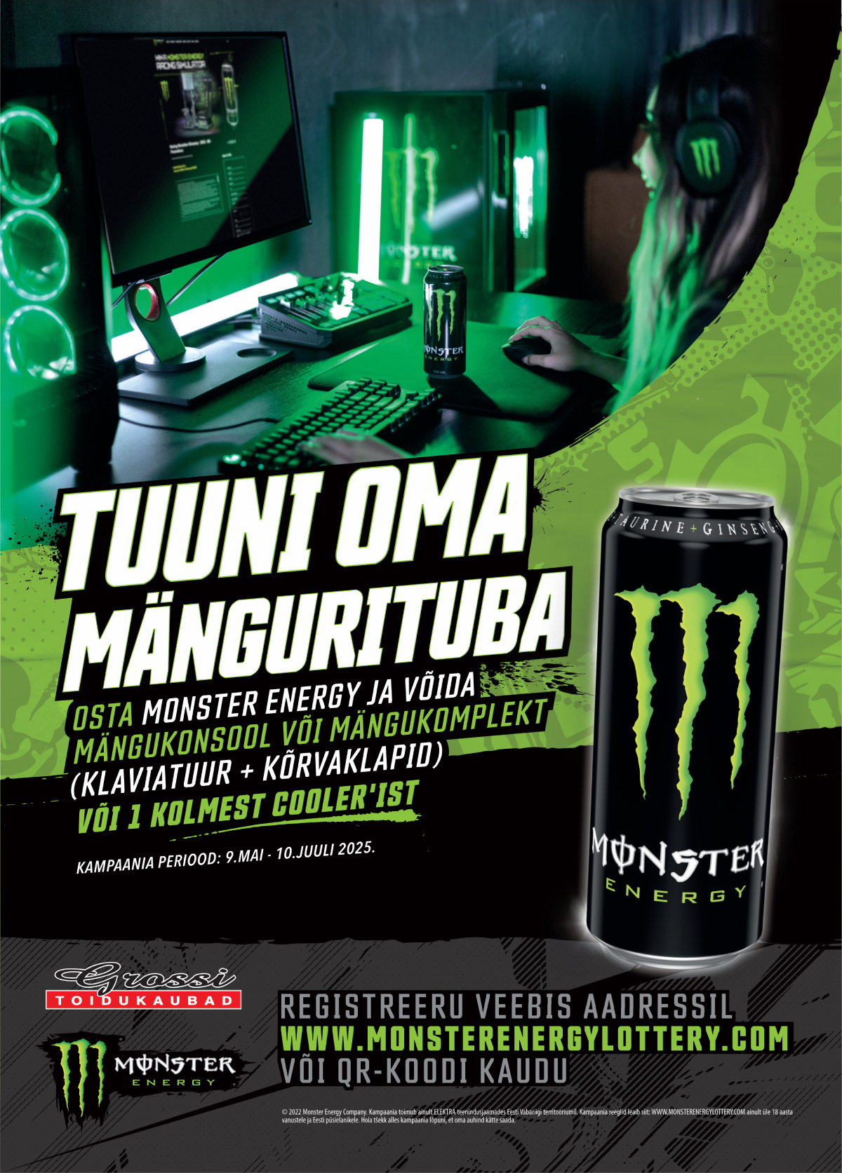 Tuuni oma mänguritoba osta Monster Energy ja võida mängukonsool või mängukomplekt (klaviatuur + kõrvaklapid) või 1 kolmest cooler'ist!