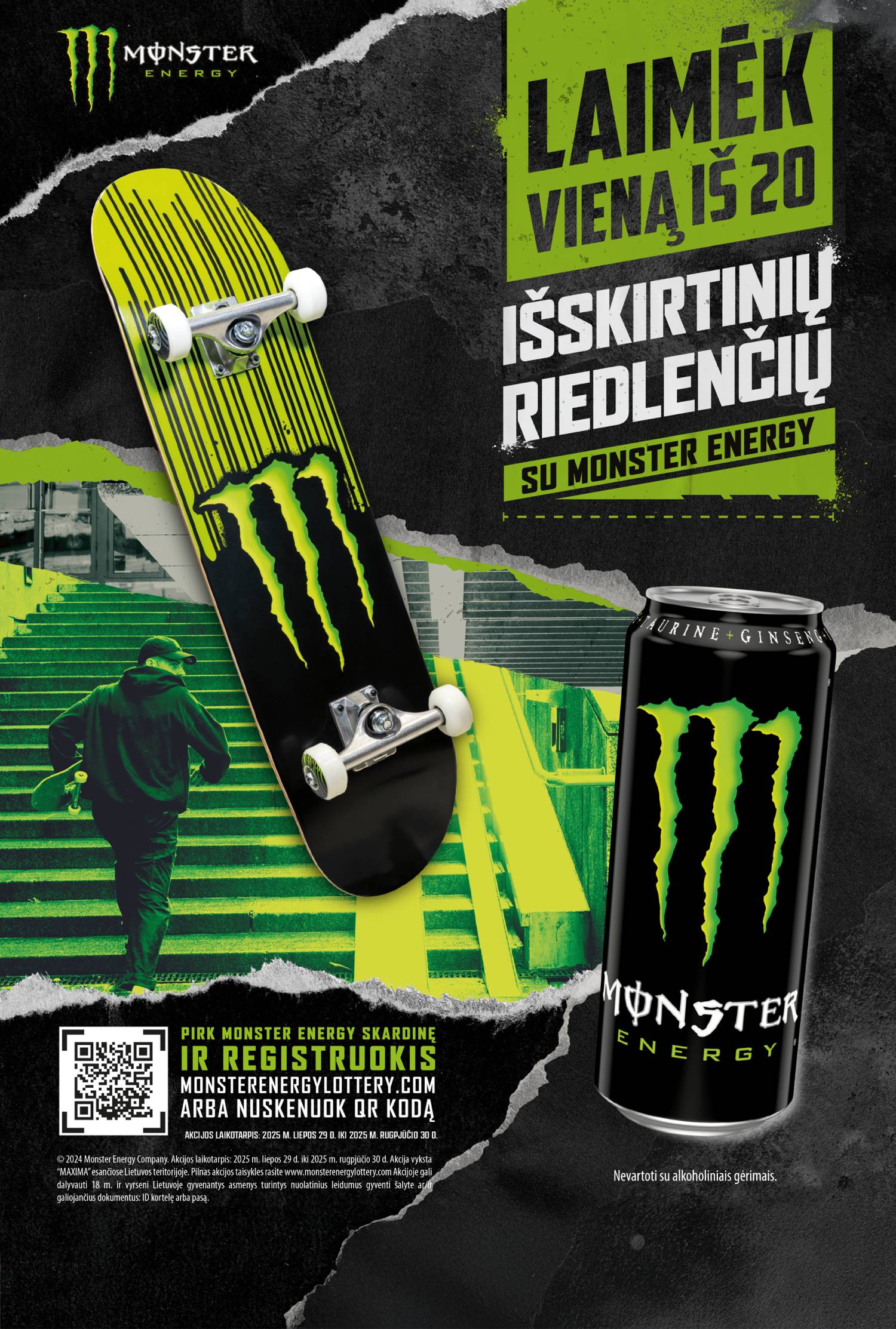 Laimėk vieną iš 20 išskirtinių riedlenčių su Monster Energy!